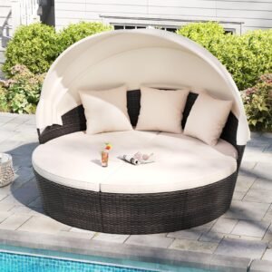Round Patio Daybed with Retractable Canopy
